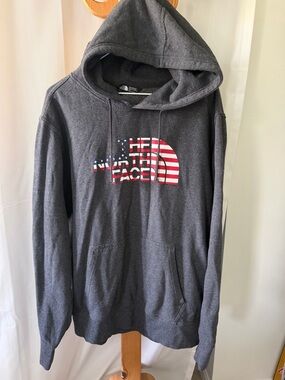 The North Face Charcoal Hoodie with American Flag Logo